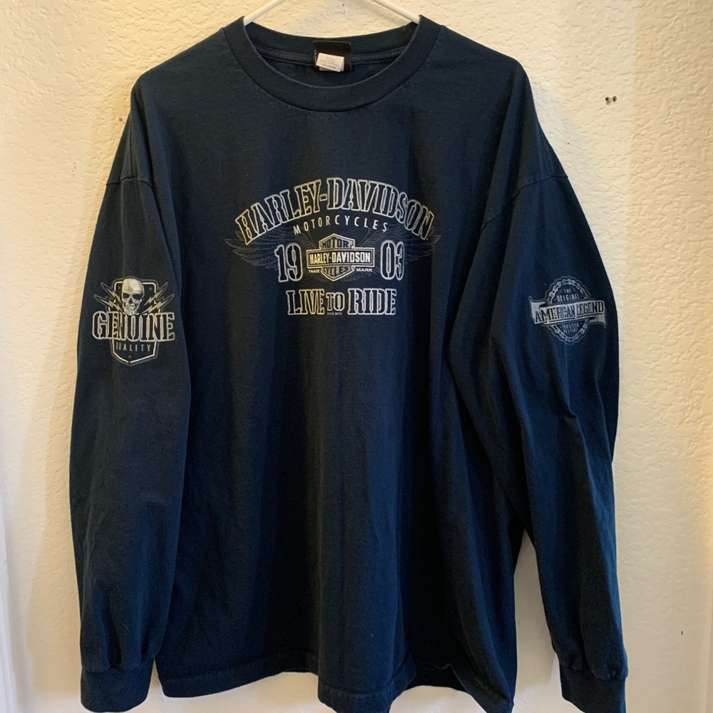 Sooo cool Harley Davidson shirt, a dark navy blue size 2xl.